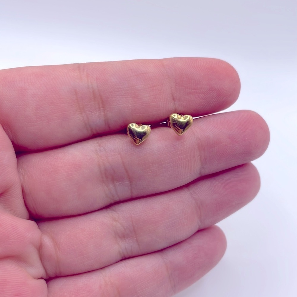 14K Gold Plated Heart Stud Earrings - Picture 2 of 6